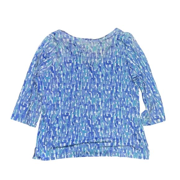 J Jill Printed Extra Fine Pima Cotton Cardigan Women's Size XL Blue 3/4 Sleeve - Picture 4 of 5